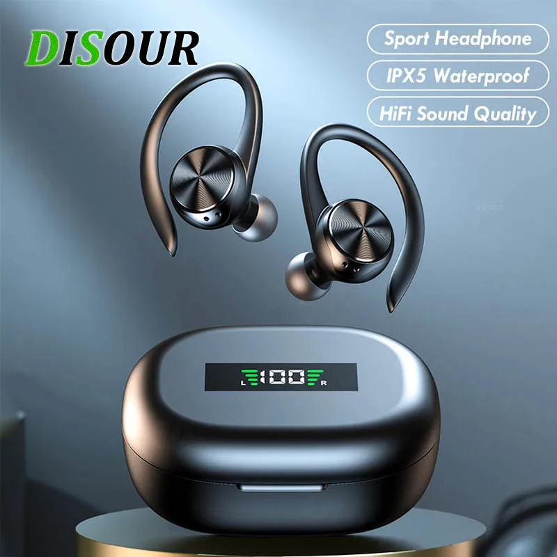 DISOUR Sports Bluetooth Wireless Headphones With Mic IPX5 Waterproof Ear Hooks Bluetooth Earphones HiFi Stereo Music Earbuds