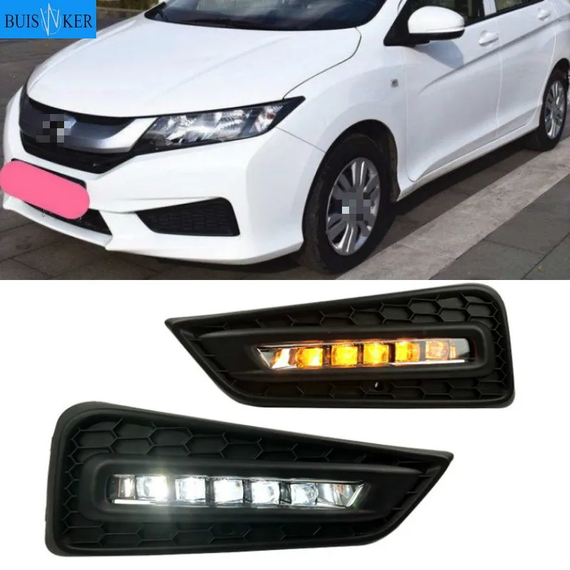 

LED daytime Running Lights for Honda City 2015 2016 2017 fog lamp cover drl with yellow turn signal light car styling