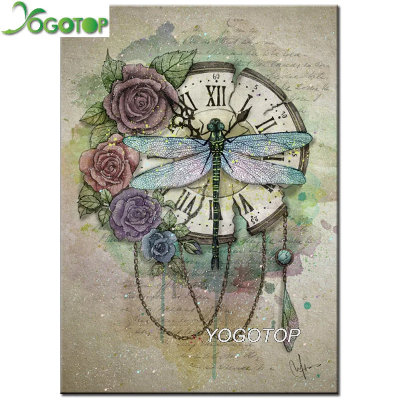 Retro Dragonfly Clock Rose 5d Diy Diamond Painting Kit Full Drill Mosaic Sale Embroidery Cross Stitch Hobbies And Crafts YY1632