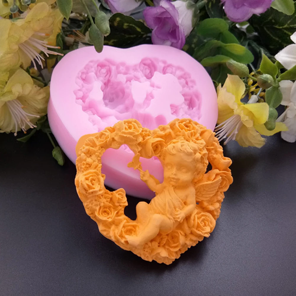 DIY Slicone Cake Mold Flower Rose Love Heart Angel Baby Fondant Soap Candle Cupcake Chocolate Baking Tool Mould