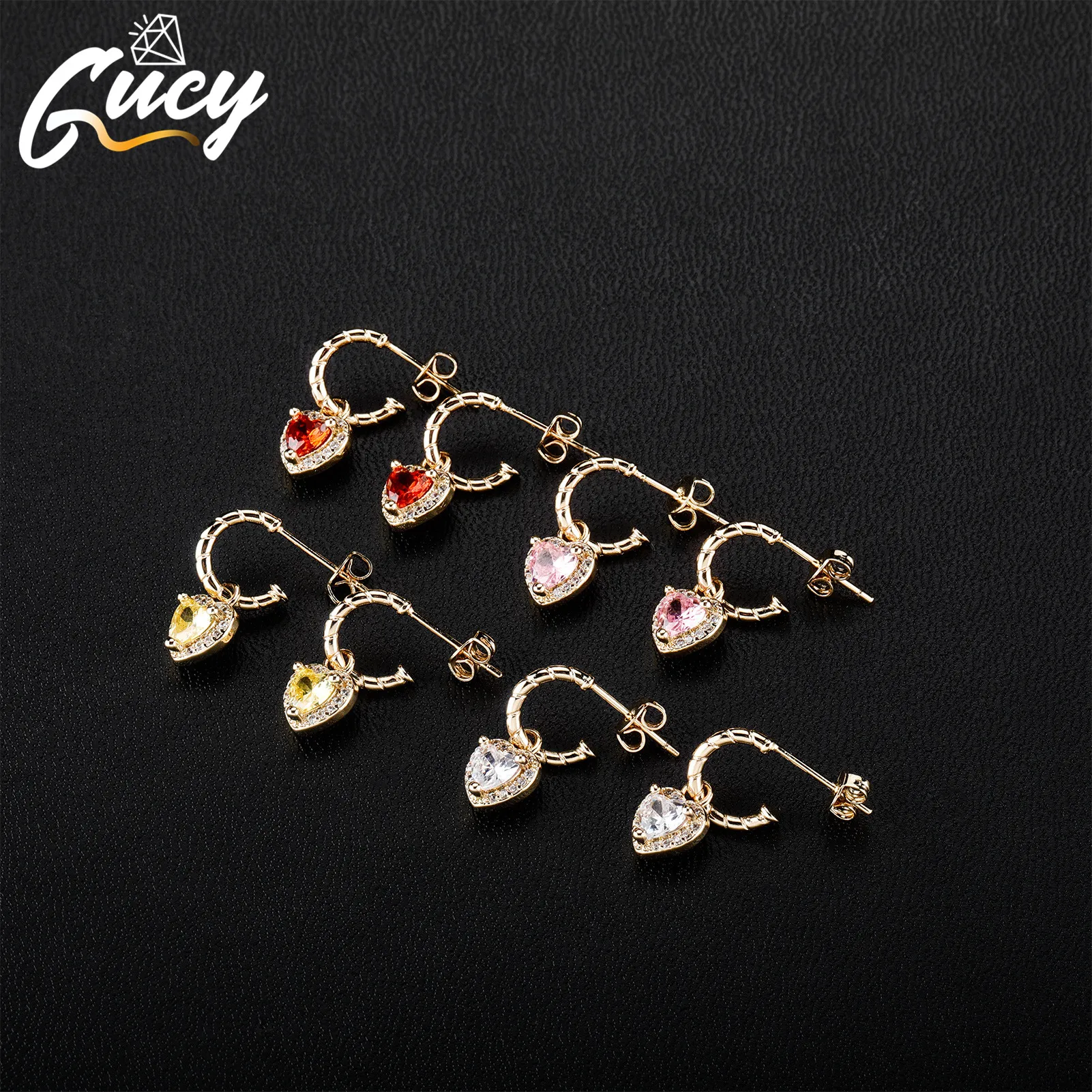 GUCY Four Colors Heart Cubic Zirconia Wedding Earrings For Women Eternity Love Earrings Engagement Accessories Fashion Jewelry