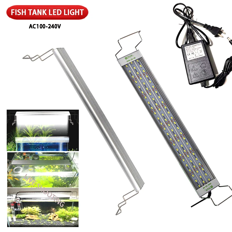 Aquarium LED light aluminum alloy ultra-thin lighting landscaping light 18-75CM retractable bracket plant fish tank LED light