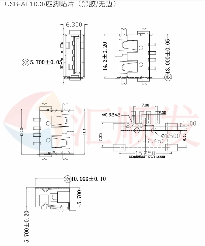 10 قطعة!!! موصل USB AF10.0/أربعة دبوس مصلحة الارصاد الجوية بلا حدود/حافة مقبس أنثى USB-A نوع واجهة