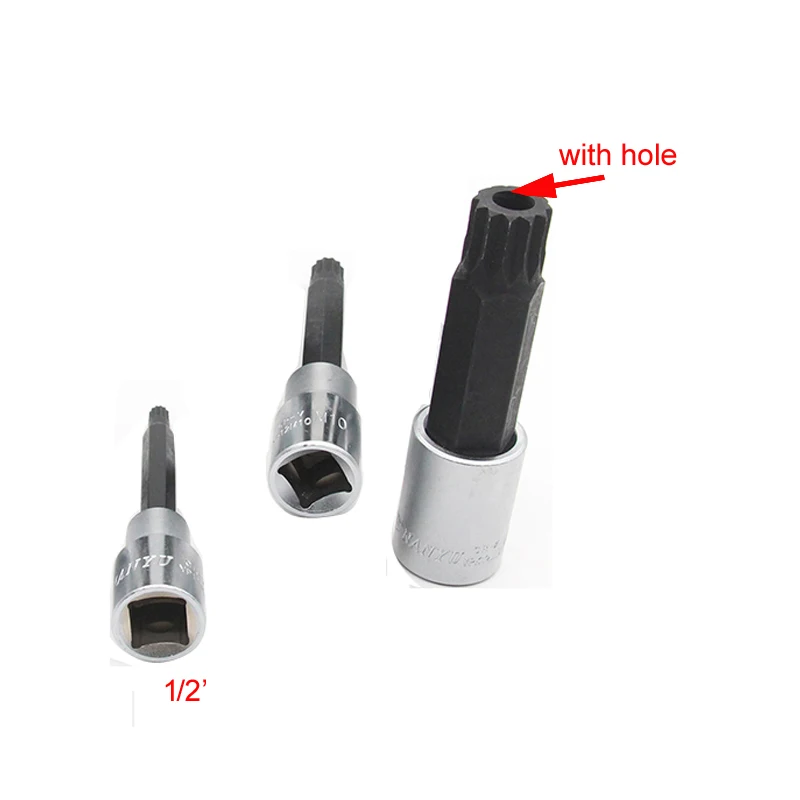 1PCS 100mm Length 12 Point MM Triple Square Spline Bit 1/2\' Socket drive Torx screwdriver bit with hole M15 M16 M17 M18 M19