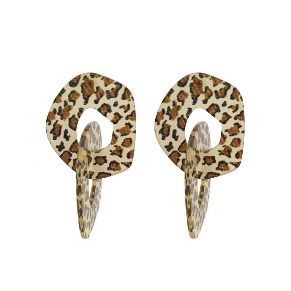 New Arrivals Feminist Leopard Printed Acrylic Circle Linked Earrings For Women Girl Sexy Bohemia Fashion Jewelry