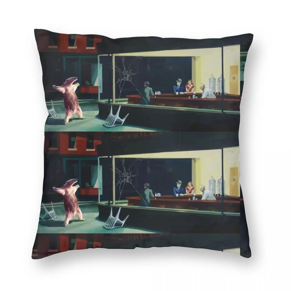 Banksy Nighthawks Anteater Edward Hopper Square Pillowcase Polyester Linen Velvet Creative Zip Decor Sofa Cushion Case