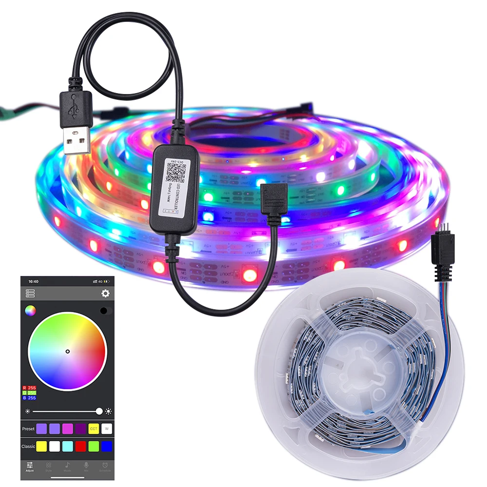 RGB Bluetooth-controlled LED Strip Lights , SMD 5050 LED , powered by USB DC 5V , 3M (9.8Ft) / 5M (16.4Ft)