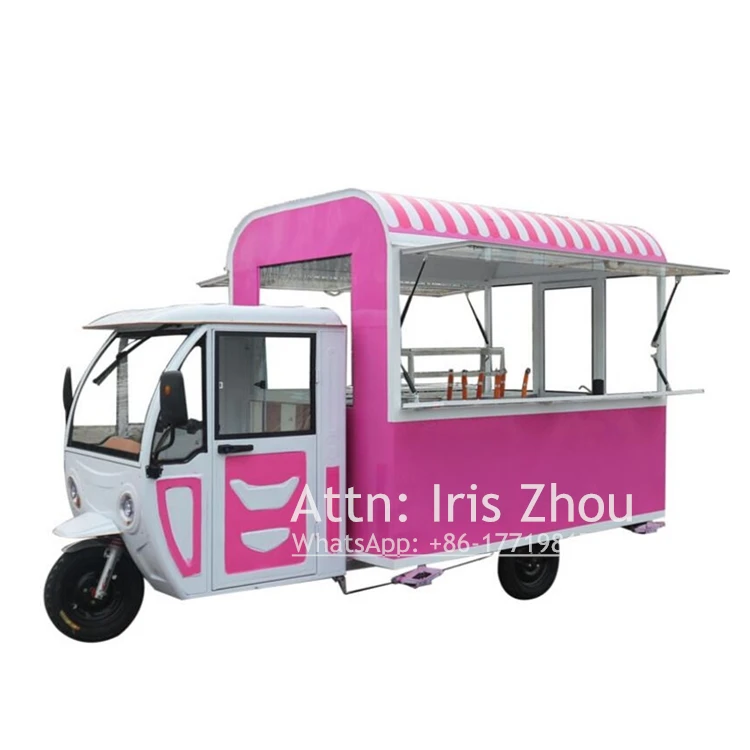 Commercial Electric Adult Tricycle Snack Food Truck Mobile Kitche Hot Dog Bubble Tea Ice Cream Food Cart Petrol Gas Vending Bike