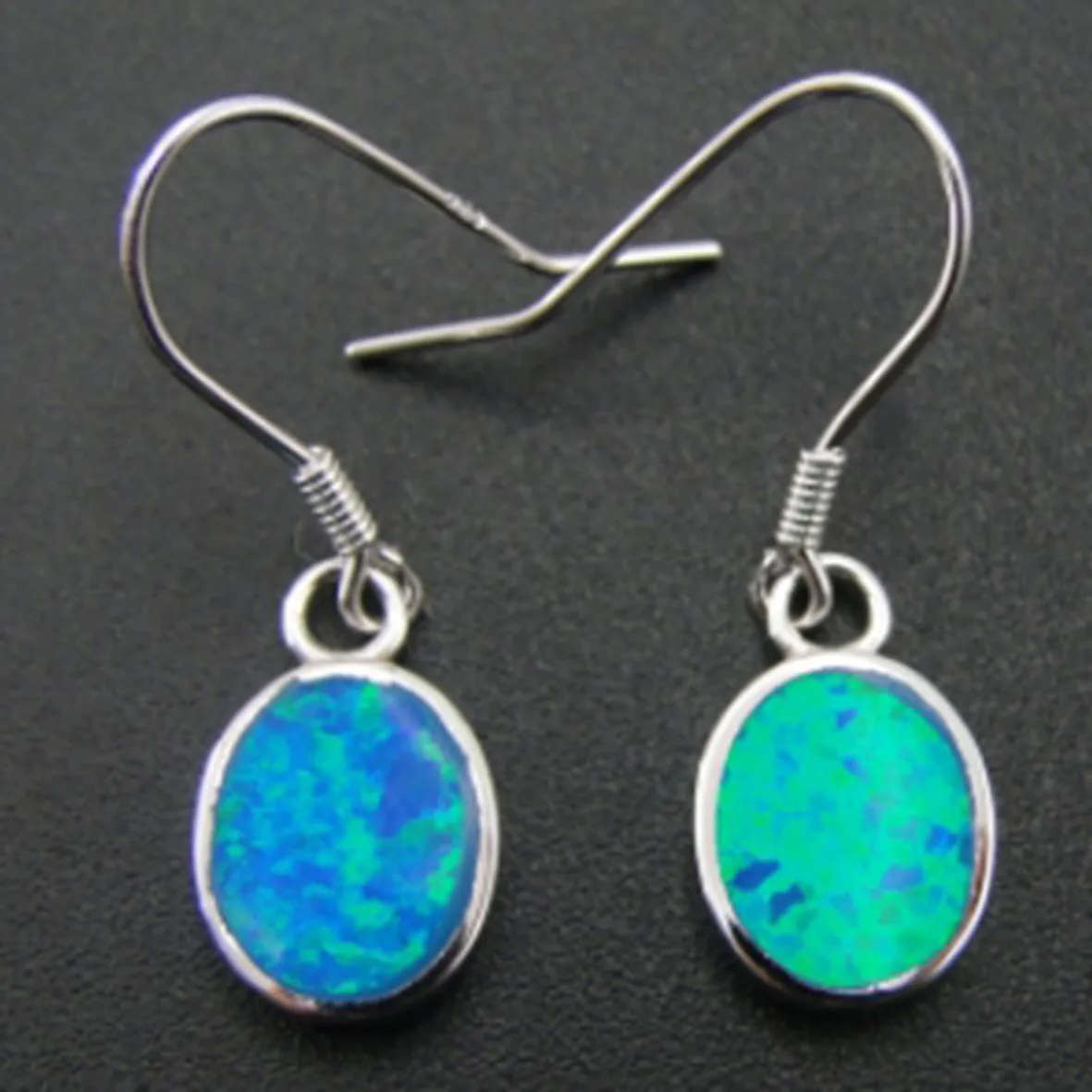 Brass Women's Thin Blue Opal Hanging Earrings Plain-style Jewelry  Factory Jewelry Attacked