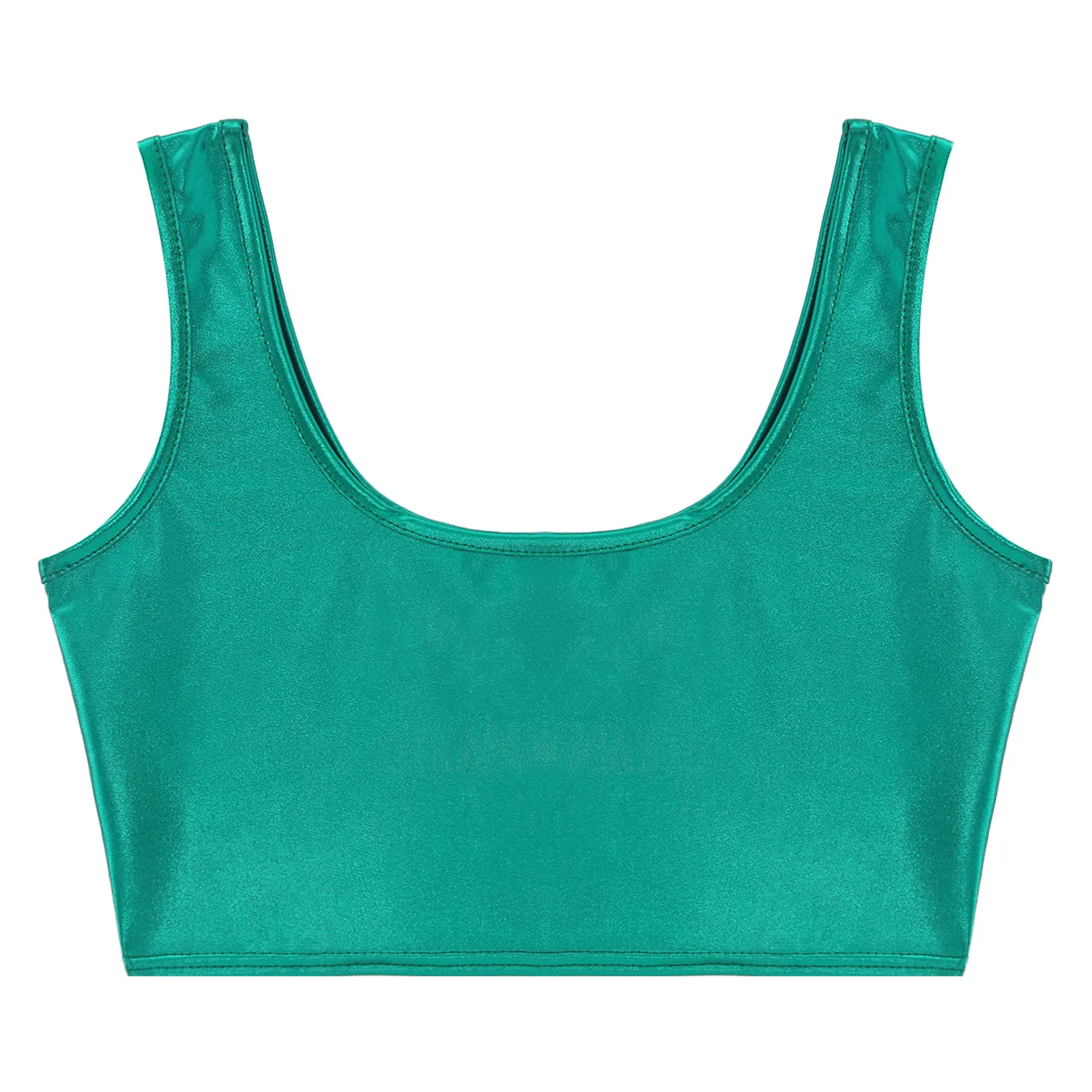 Womens Metallic Shiny Leather Tank Crop Tops Sexy Rave Dance Festival Clubwear Sleeveless Holographic Bra Vest