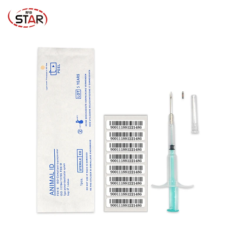 2.12*12mm 1.4*8mm 1.25*7mm implant RFID microchips 134.2KHz Bioglass Fdx-b  Fish cat dog Animal pet ID Microchip With Syringe