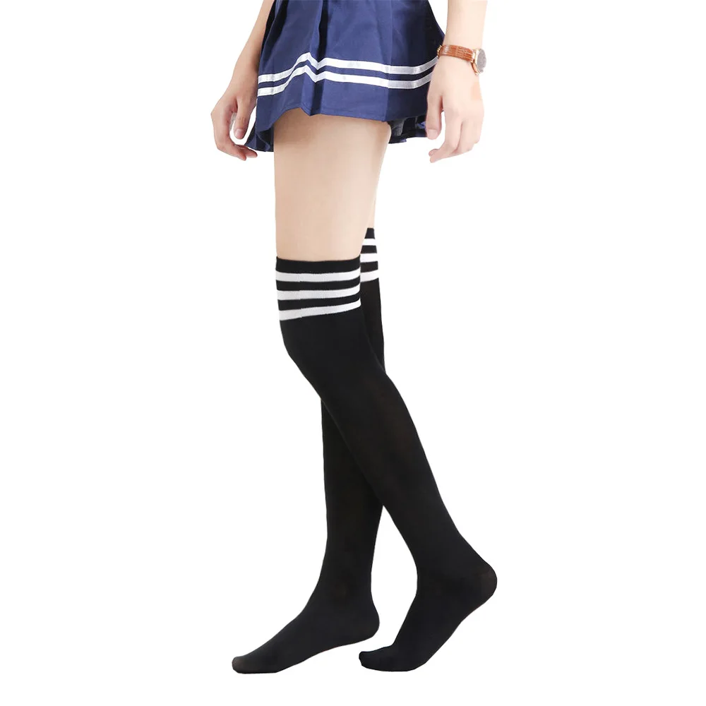 Knee Socks for Girls Ladies Black White Striped Student Spring Fashion Female Gift Wholesales(SO03)