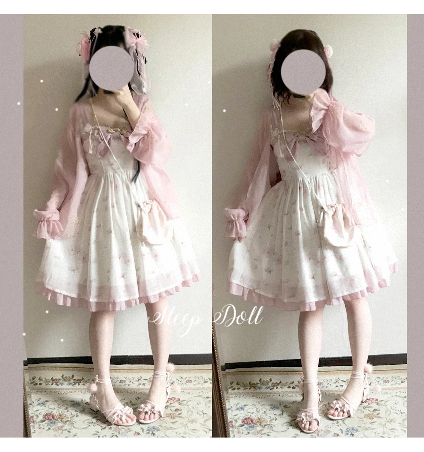 

Preppy style student Hanfu retro sweet lolita strap dress victorian printing kawaii girl loli cos gothic lolita kimono