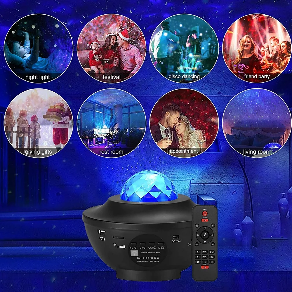 Ocean Wave Star Sky Night Light With Bluetooth Music Speaker Bedside Projector LED Night Lamp For Stage Bedroom Kids Children