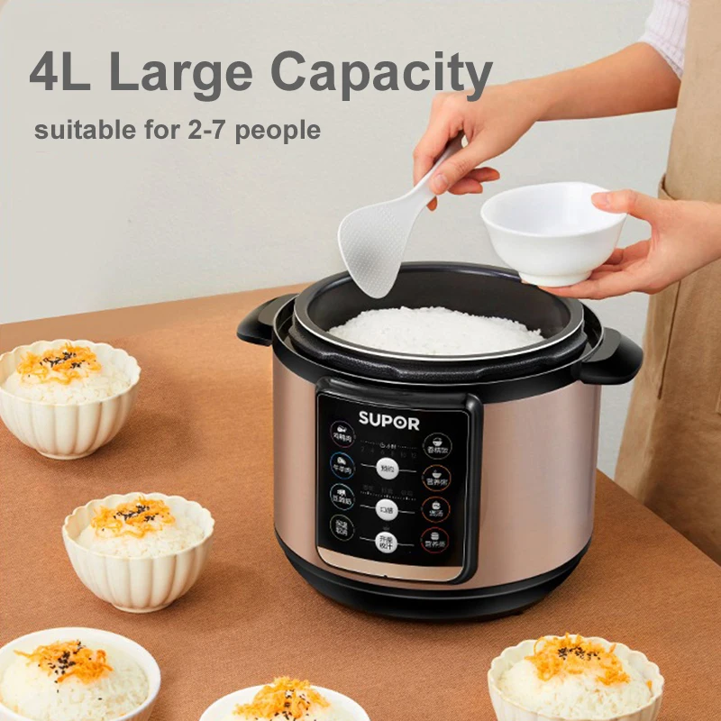 SUPOR Electric Pressure Cooker 4L Smart Rice Cooker Multifunction Soup Porridge Rice Heating Meal Heater Kitchen Appliances