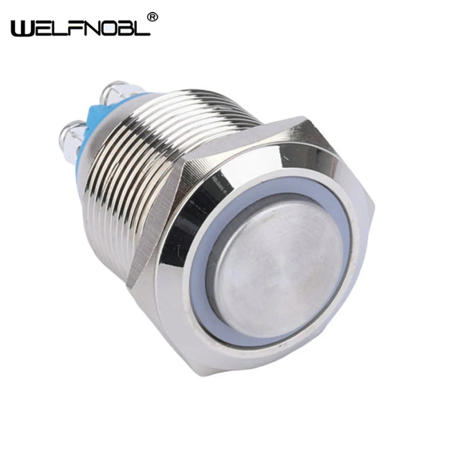 

19mm Waterproof Momentary Self-Locking Switch 1NO Pin Switch Blue Ring LED Light ON OFF Push Button Switch Light