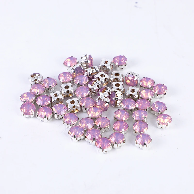 6mm100pcs Mix Colors Opal White/Pink/Green/Blue Rhinestones With Sliver Claw Resin Sew On Rhinestones For Garments Accessories