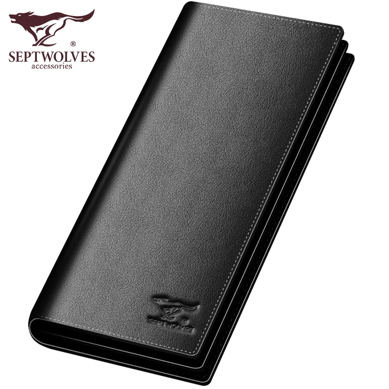 Septwolves fashion brand men wallets genuine leather long business male slim bifold wallet card holder