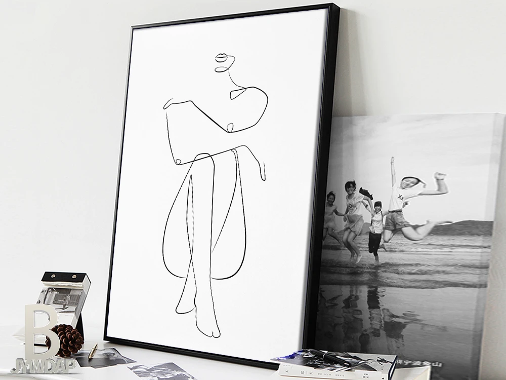 رسم خط واحد للسيدات، طباعة شخصية أنثى، لوحة فنية جدارية لجسم المرأة، فن عاري قابل للطباعة، ملصق تجريدي، السيد، e wall deouette، anlis #5