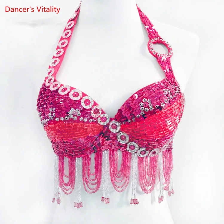 Delle donne di Danza Del Ventre Costume Reggiseno Top Indiano Orientale Danza Lustrini Frange di Perline In Rilievo Frangia Concorso di Danza Costume