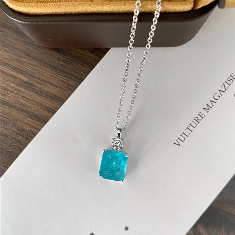 CC Created Topaz Necklace for Women Silver Color Blue Gemstone Fashion Accessories Luxury Party Fine Jewelry Gift CCN751