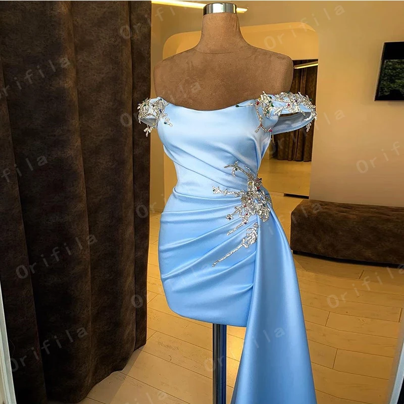 

Vestidos De Cocktail 2025 Sky Blue Off the Shoulder Short Evening Dress Party Gowns Celebrity rom Dress Wear Customzized