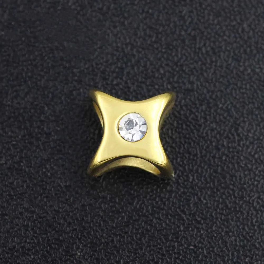 316L Stainless Steel 5mm Double Hole European Charms Beads Crystal Bead Charms for Leather Bracelet DIY Jewelry Making 4pcs