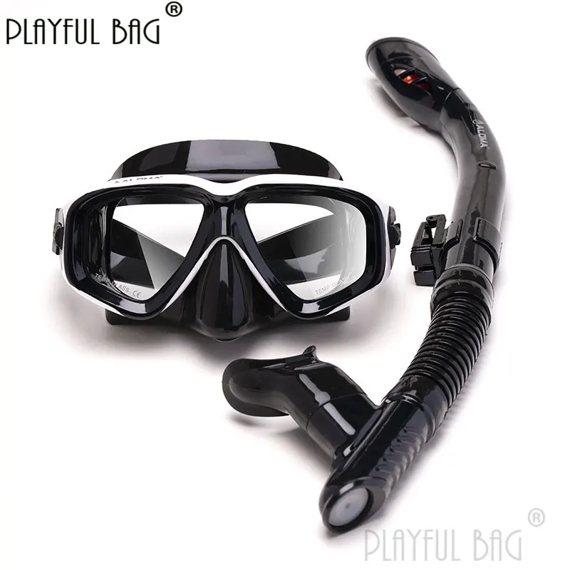 Saco brincalhão adulto máscara de mergulho snorkel conjunto vidro temperado máscara de mergulho pode ser equipado com lentes miopia mergulho terno e124