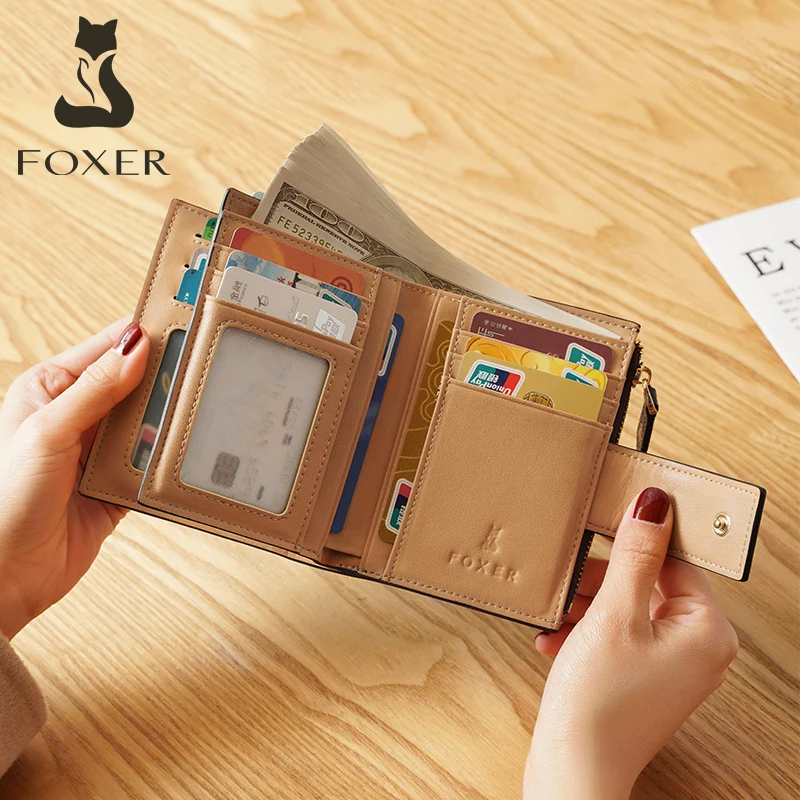 FOXER podpis karty Monogram Holder kobiety krótkie portfele Mini Lady portfel Chic skóra PVC mała torebka moda Clutch Bag