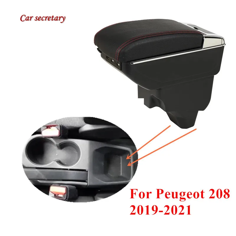 

Подлокотник для Peugeot 208 2019-2021, двухслойный подлокотник с USB-зарядным интерфейсом, контейнер для хранения, украшение автомобиля, аксессуары