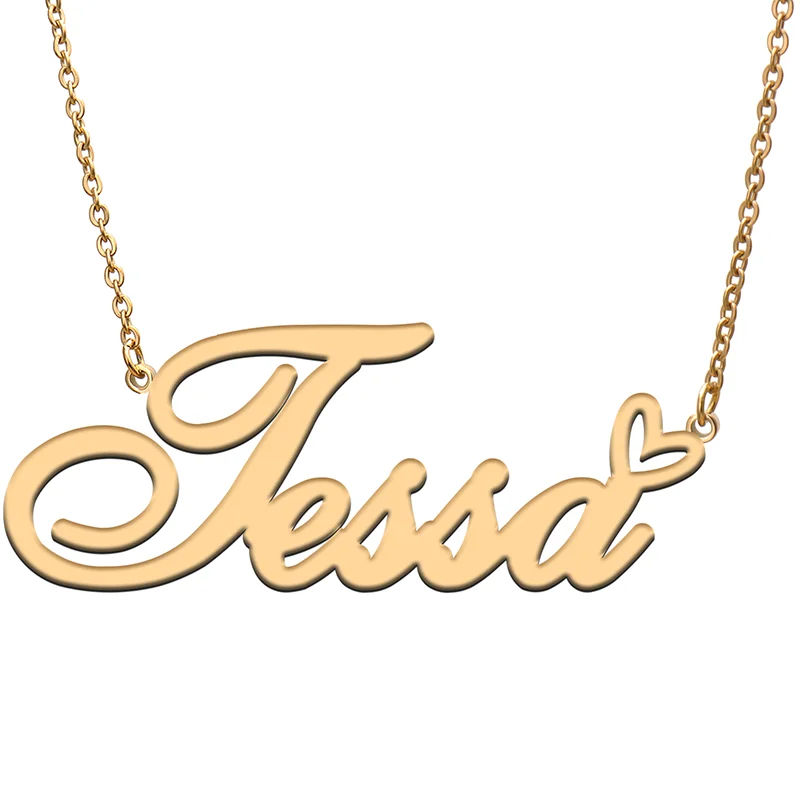 

Tessa Name Tag Necklace Personalized Pendant Jewelry Gifts for Mom Daughter Girl Friend Birthday Christmas Party Present