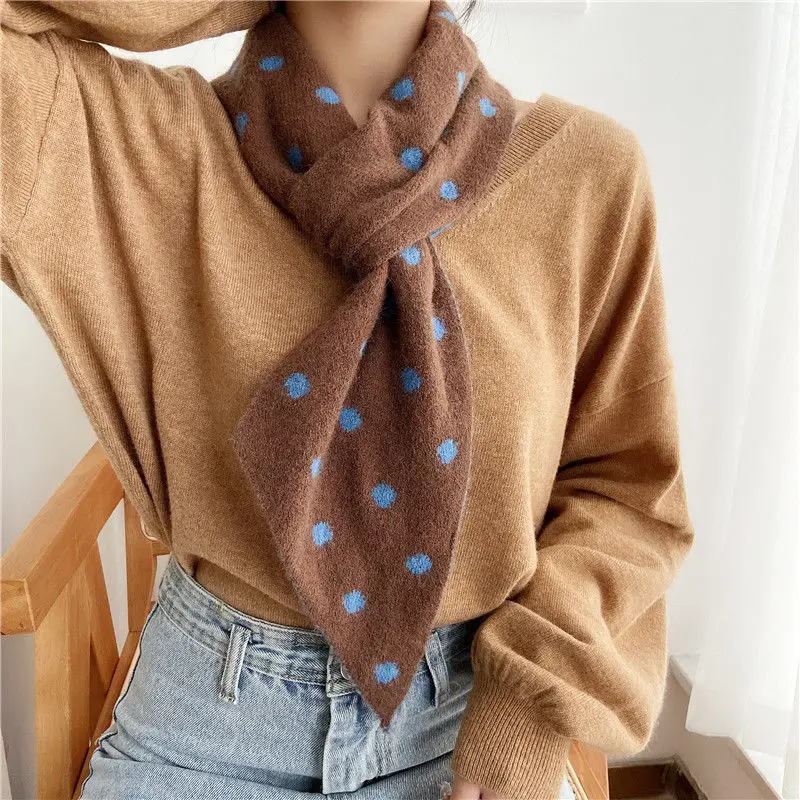 Winter Outdoor Cycling Cold Double Sided Dot Thicken Wool Knit Scarve Cross Neck Protect False Collar Woman's Warm Scarf T22