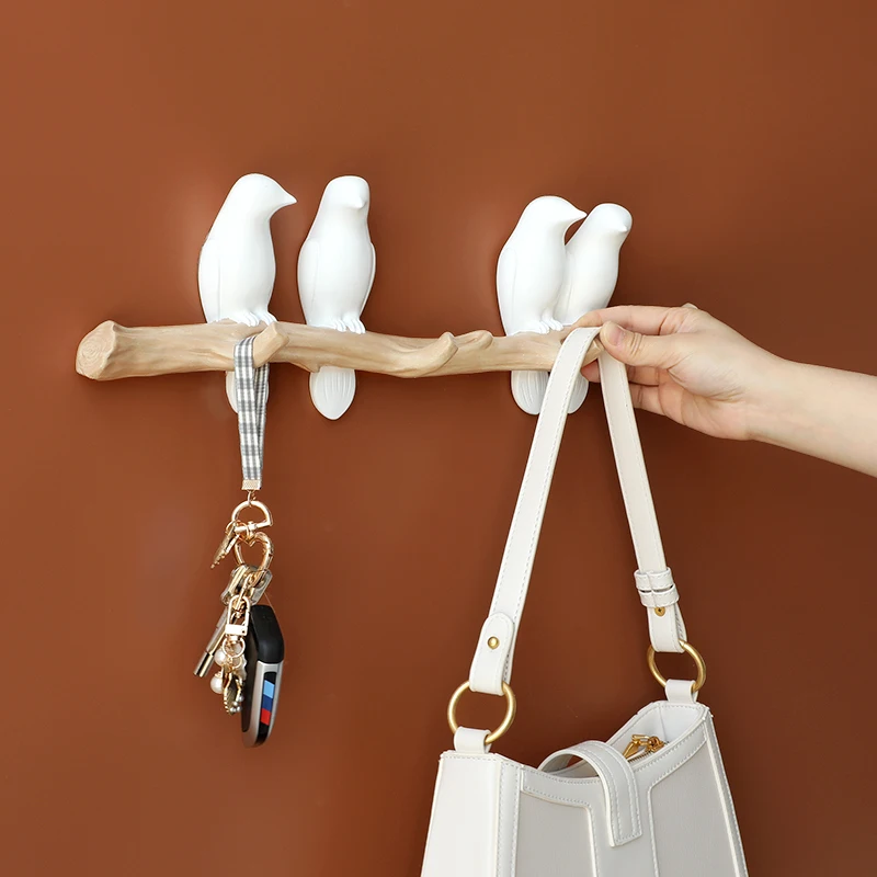 Uccelli in resina Figurine ganci da parete accessori decorativi per la decorazione domestica borsa portachiavi borsa appendiabiti appendiabiti da