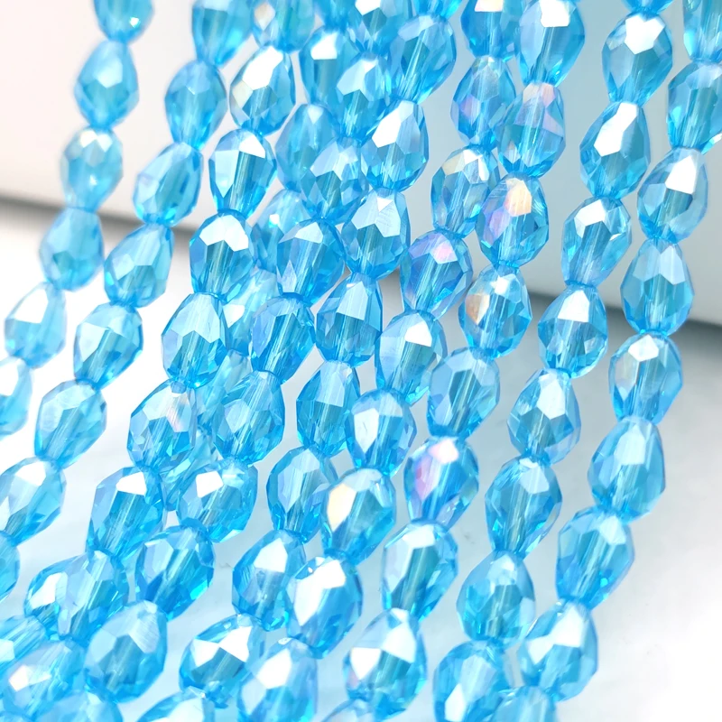 Blue Waterdrop Austria Crystal Beads Teardrop Shape Faceted Glass Loose Beads 3X5 5X7 8X11mm DIY Jewelry Making Bracelet