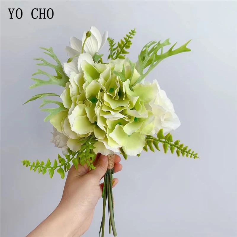 YO CHO เจ้าสาว Bouquet ดอกไม้ประดิษฐ์ดอกไม้ผ้าไหม Rose Orchid ไฮเดรนเยียสีขาวดอกไม้ Sims Azalea Camellia ดอกไม้งานแต่งงาน