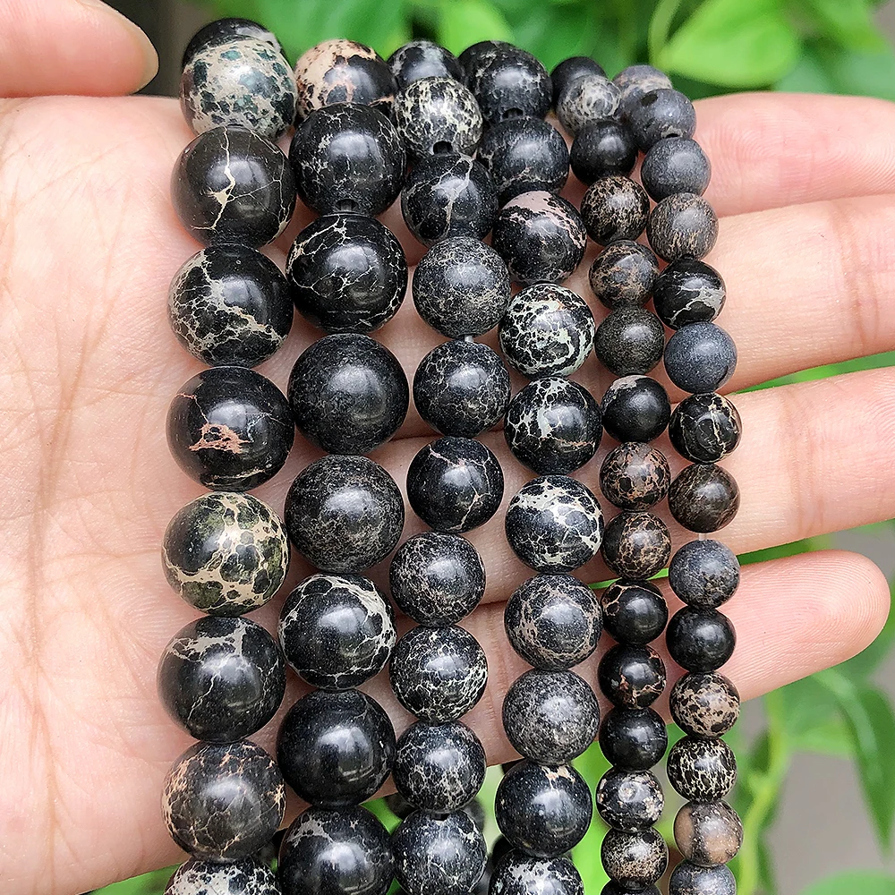 Wholesale Natural Black Sediment Jasper tone Beads Round Loose Spacer Beads For Jewelry Making Diy Bracelet 4/6/8/10mm 15inch