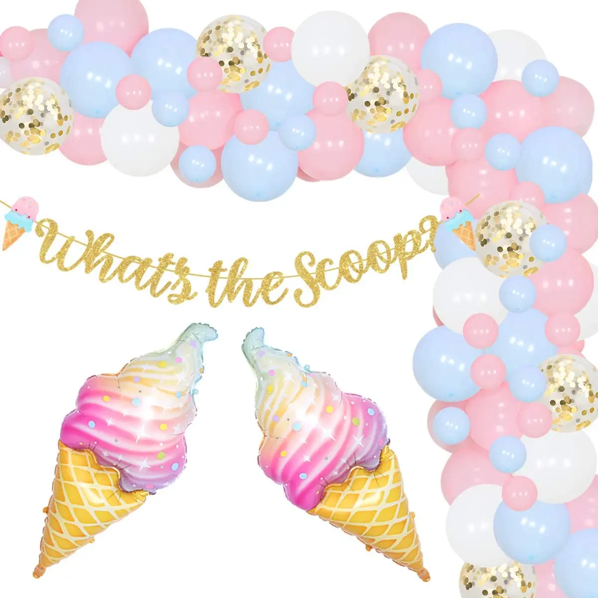 

Ice Cream Gender Reveal Party Decorations Pink Blue Gold Glitter What's The Scoop Banner Ice Cream Foil Balloon Party Supplies