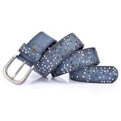 110cm Women Leather Belt Lady Punk Waistband Luxury Waist Rivet Retro Casual Fashion Luxurious Belt with Star Square Buckle Belt