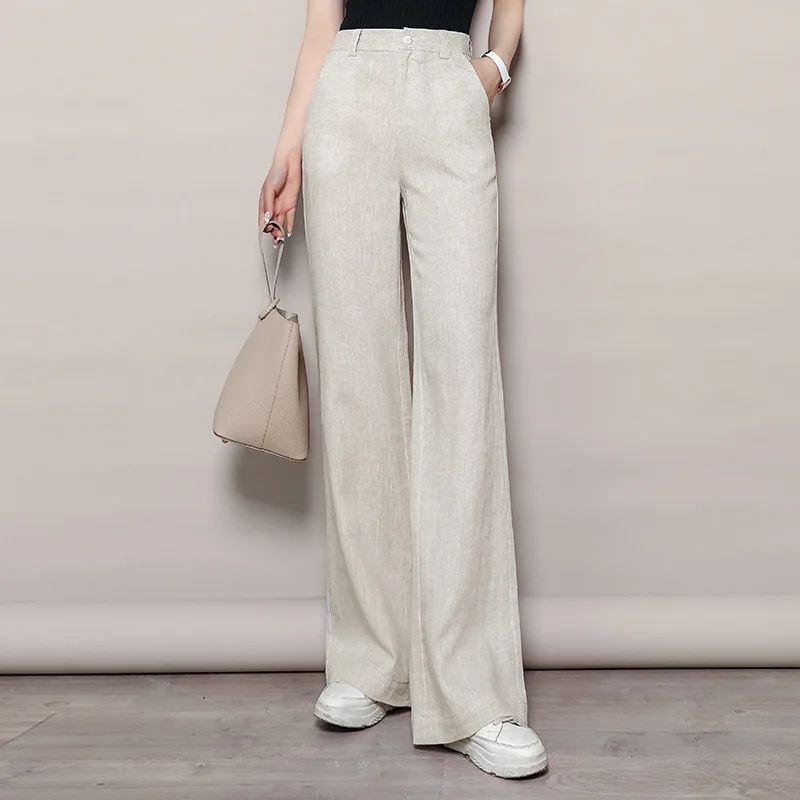 

Women's Wide Leg Drape Pants, Cotton Linen, High Waist, slacks, Loose, Casual, Straight, Summer