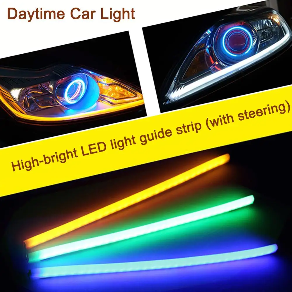 Unique Novelty Light Car LED Guide Strip Ultra-thin Daytime Running Two-color Flow Belt Turn Tear Eye Light Headlights