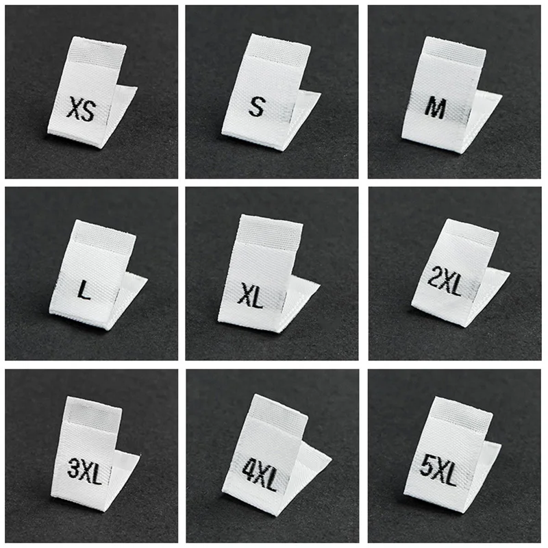 200Pcs Size Labels for Clothes, Black and White Garment, Woven Folds, Size Tags, Clothes Size Tags, 35*12mm, XXS-5XL,LB-030,