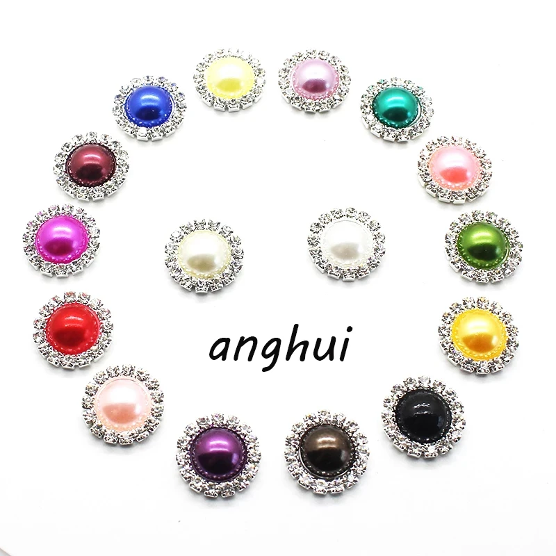 10Pcs / Lot 16MM Round Pearl Rhinestone Buttons, Sewing Decoration Accessories For Needlework, DIY Handmade Crafts