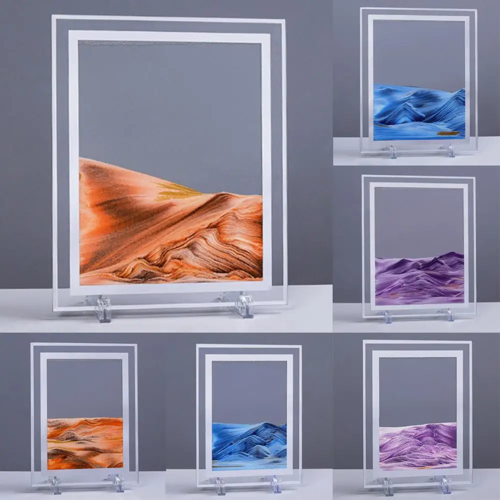 Moving Sand Picture Frame Liquid Landscape Painting Glass Photo Desk Ornaments 3D Vision Flowing Sand Painting with Photo Frame