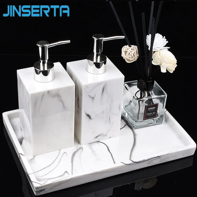 

JINSERTA Marbled Resin Serving Tray Jewelry Display Plate Cosmetic Organizer White Nuts Snack Plate Home Hotel Decorative Tray