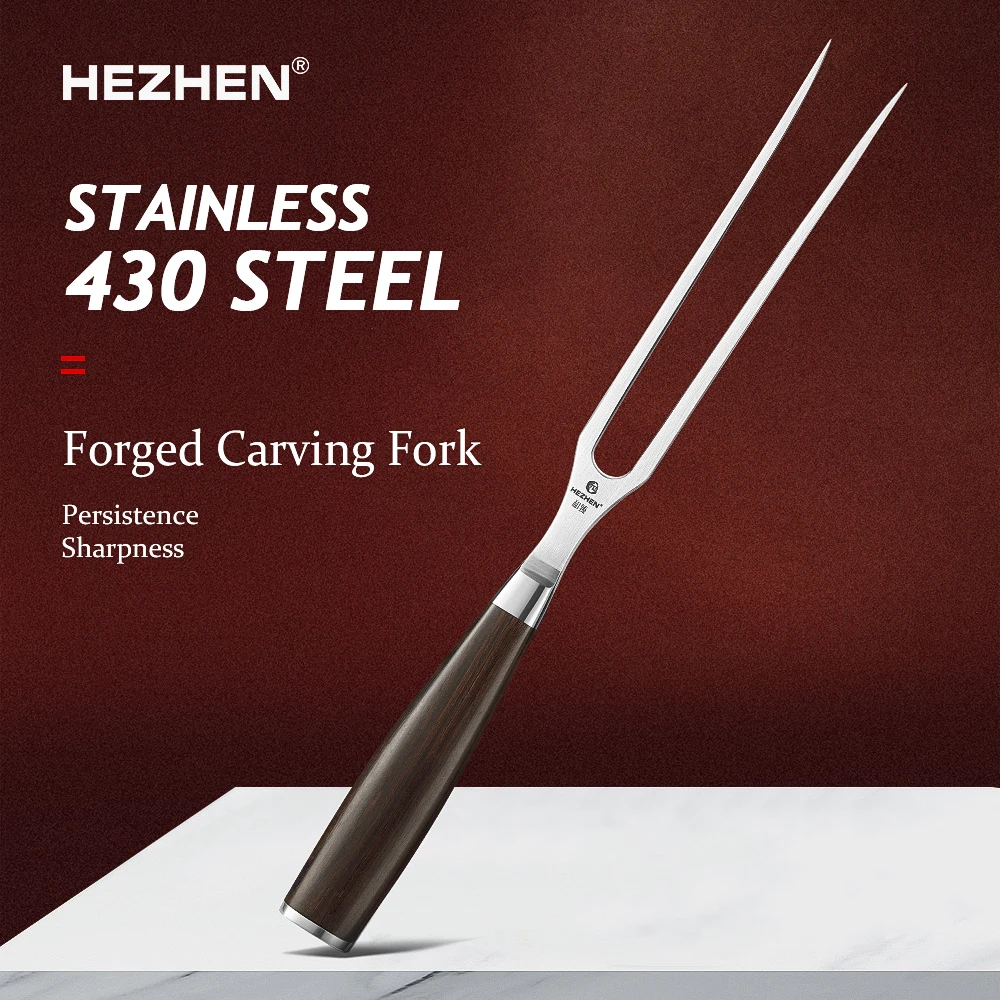 HEZHEN CLASSIC SERIES Carving Fork High-quality ebony solid wood Figured Sycamore Wood Handle Tableware Steak Knife Frying Steak