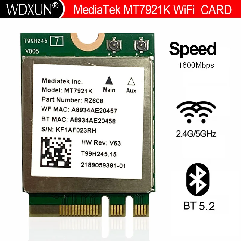 Wi-Fi 6E MediaTek MT7921k Tri band 1800M Bluetooth 5.2 desktop / notebook wireless network card supports windows10 / 11