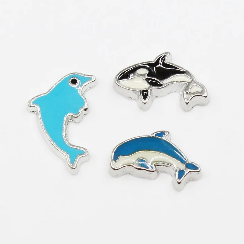 Mix Random 20pcs Whales Dolphins Turtles Mermaids Enamels Sea Animals Floating Charms For Glass Lockets Memory Pendant Jewelry