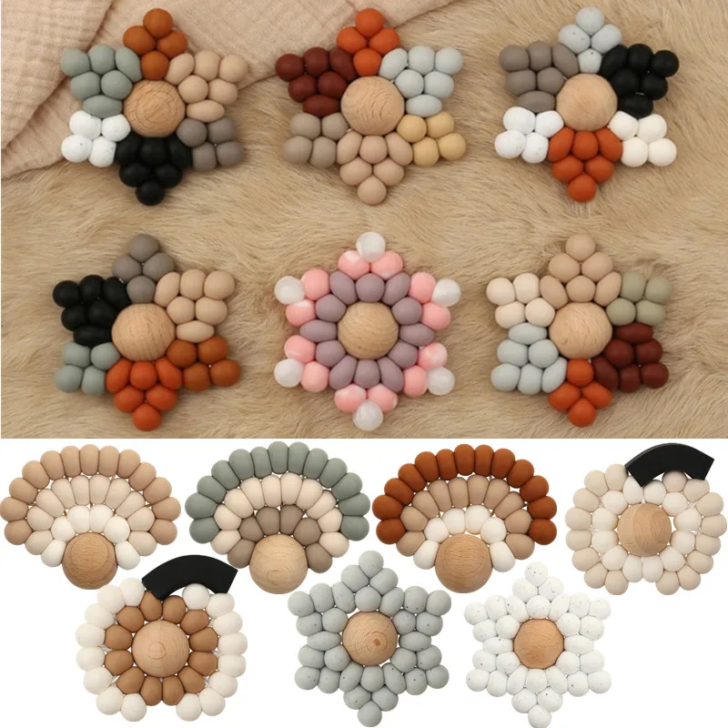 

1Pc Baby Nursing Teether Beech Wood Teether Safe Silicone Beads Teething Bracelets Newborns Toddlers Rattle Montessori Baby Toys