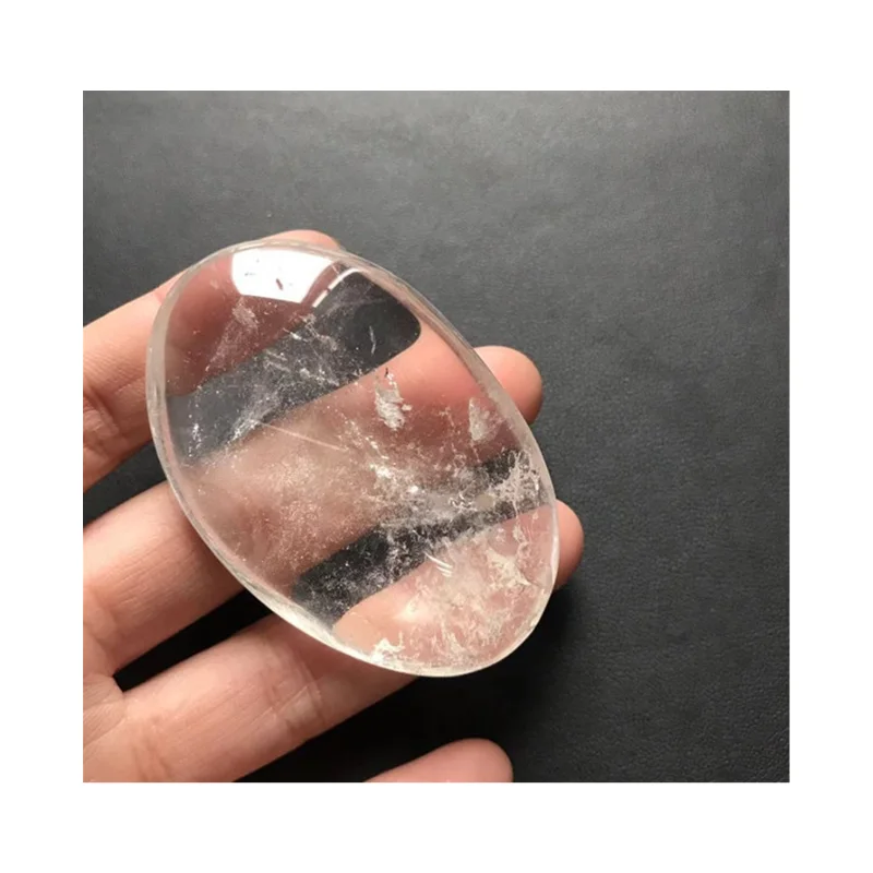 Wholesale large size natural polished oval shape clear quartz palm crystal stone for healing