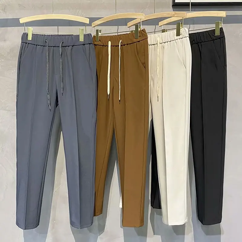 Khaki Drawstring Elastic Waist Men\'s Suit Pants Business Casual Fashion Drape Spring Autumn Male Trousers Office Men Clothing